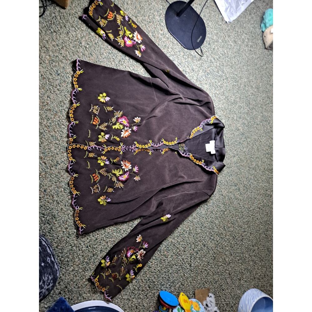 Silk Club Embroidered Floral Jacket Hippie XL - Picture 2 of 9
